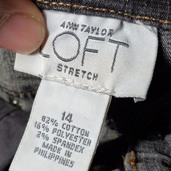 Ann Taylor Loft black jean skirt with front split - Picture 4 of 8